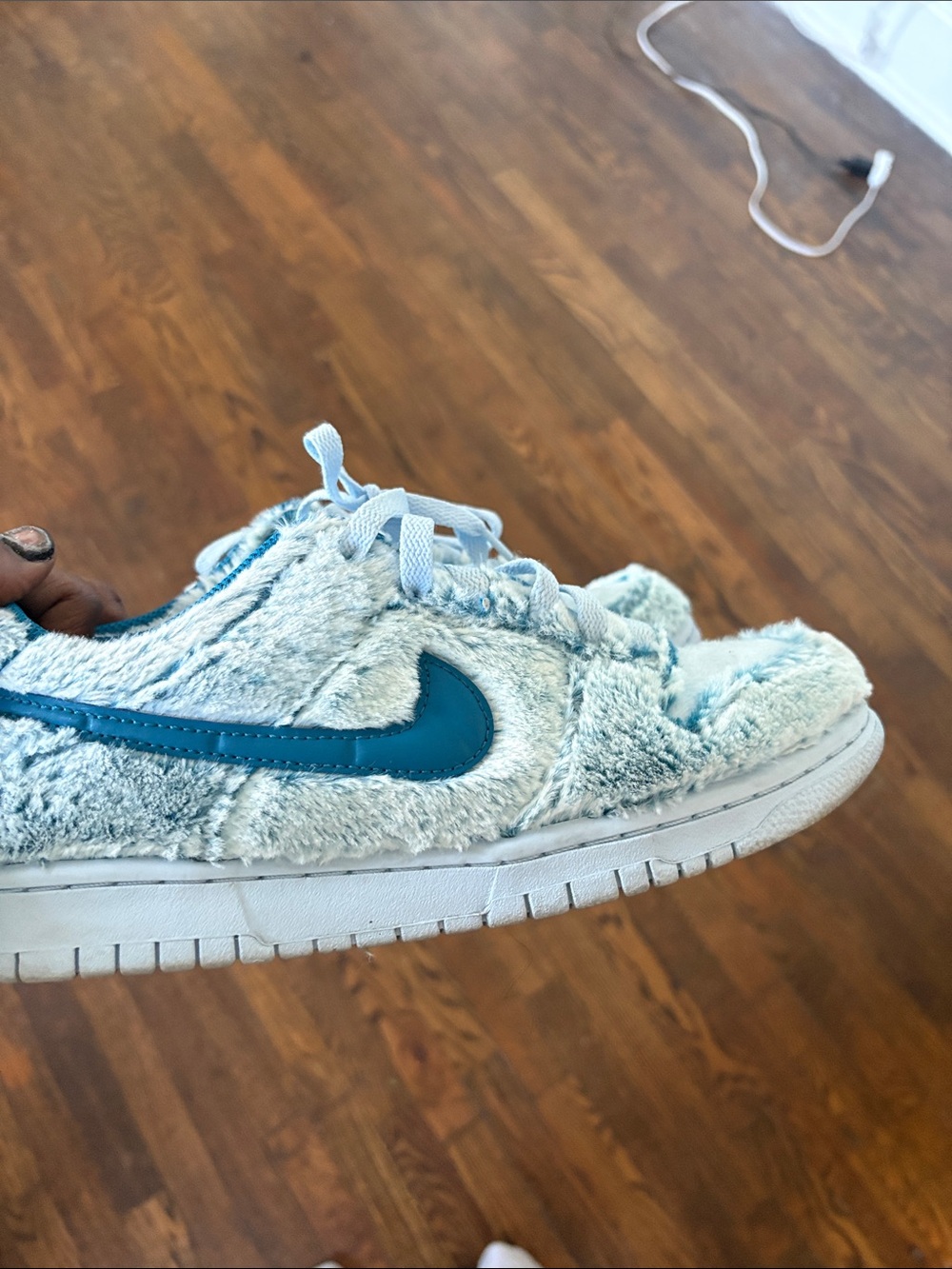 Nike Kids Light Blue Fuzzy Sneakers with Teal Swoosh